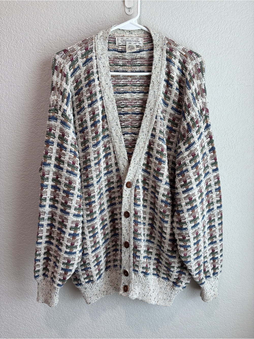 Men’s Vintage Crossings 90s Abstract Geometric Knit Cardigan Sweater Size Large